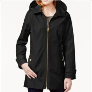 Michael Kors Black Hooded Rain Jacket Anorak Gold Accents Womens Small